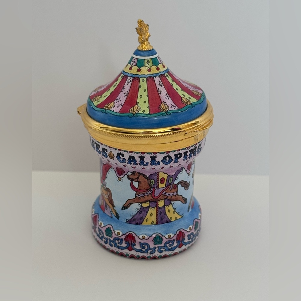 Staffordshire Enamels "Galloping Horses" carousel bonbonniere enamel box